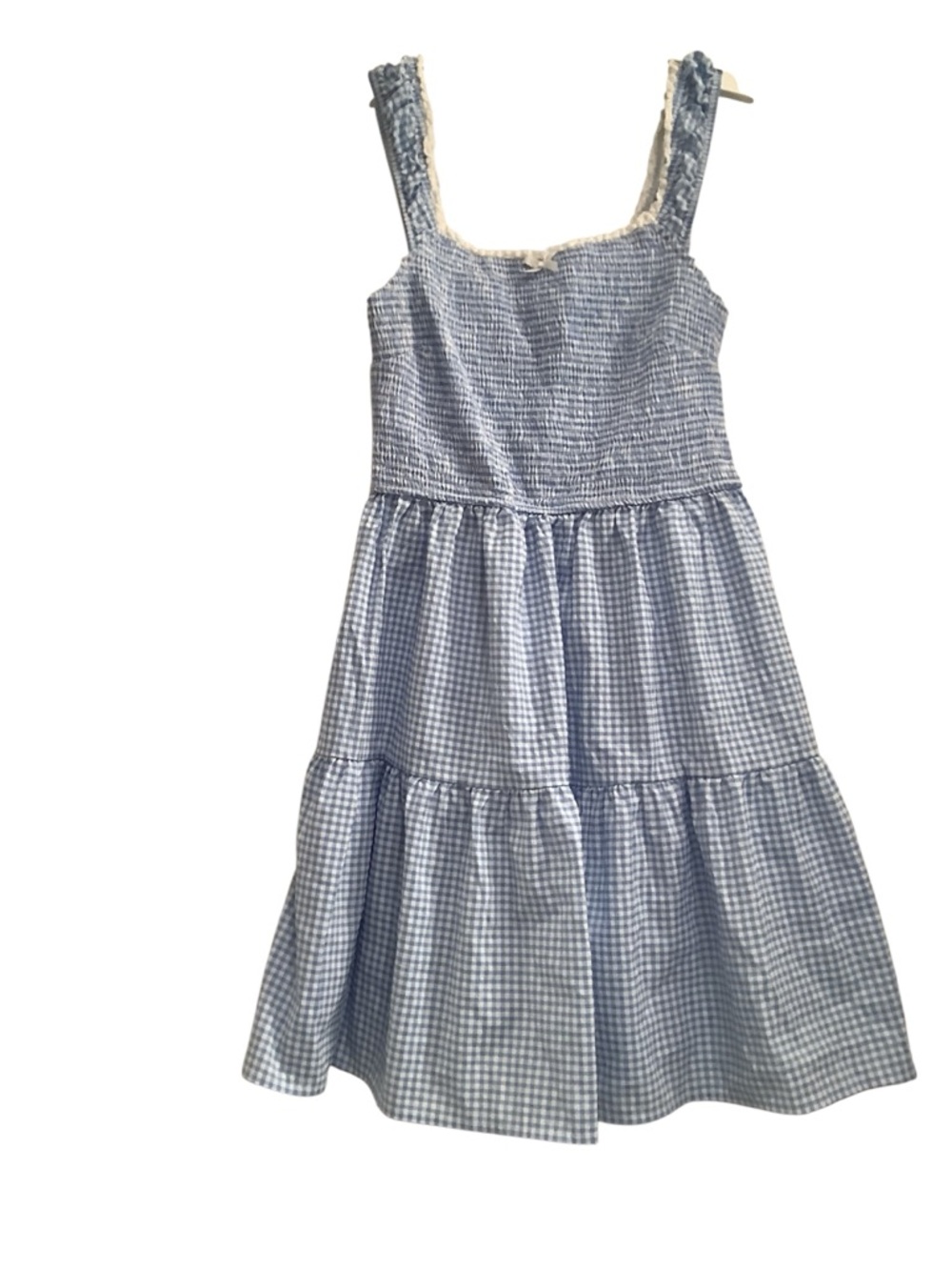 Girls' Blue Gingham Smocked Tiered Sundress